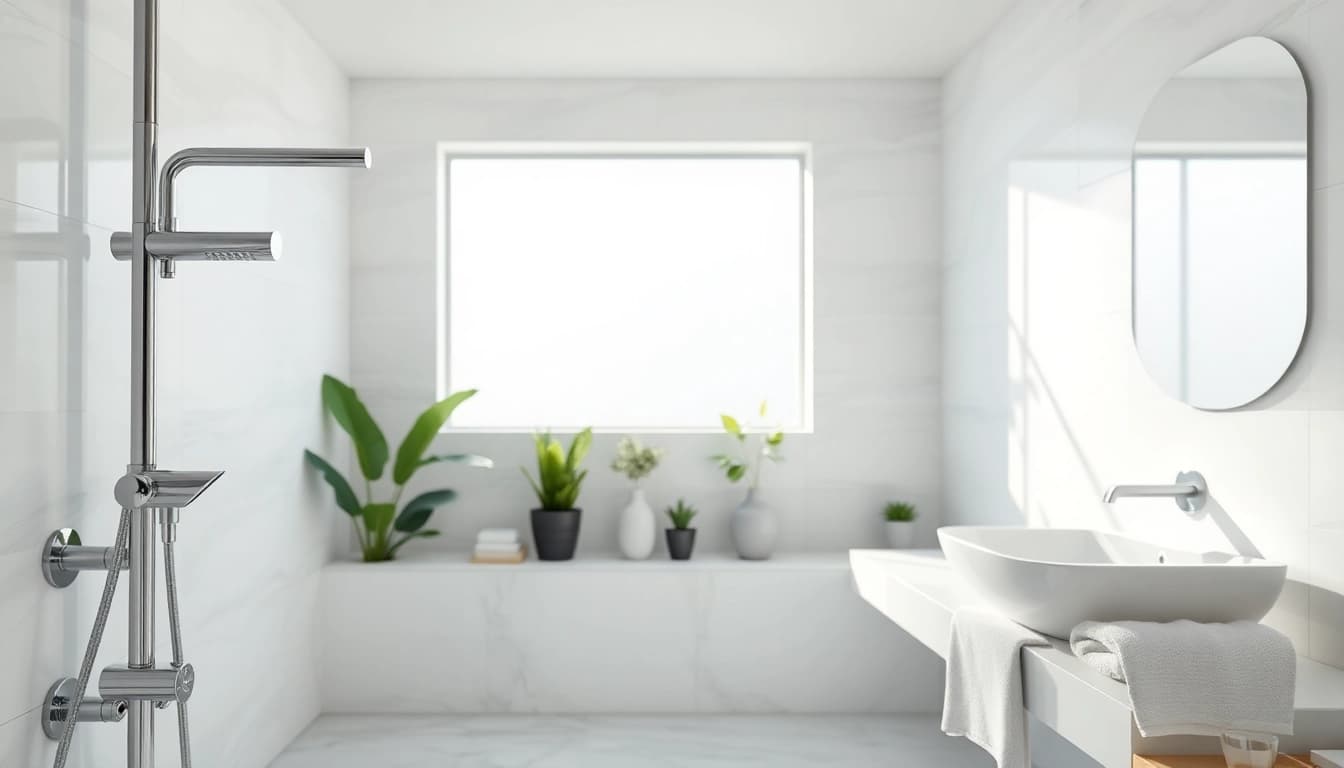 Enjoying elegant showers au in a modern bathroom with sleek fixtures and natural light.