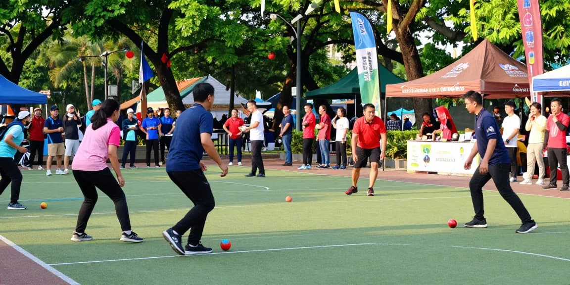 FOPI Kota Pontianak community petanque tournament with players and spectators enjoying the game.