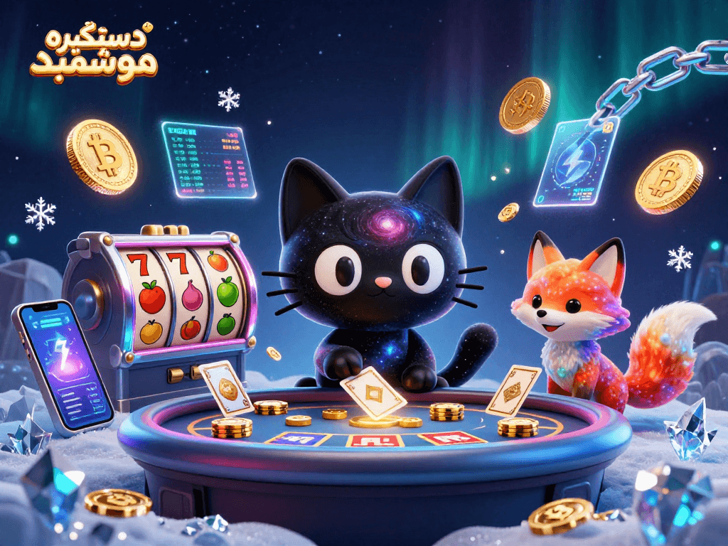 Engage with دستگیره هوشمند while exploring cosmic casino thrills with vibrant slot reels and characters.