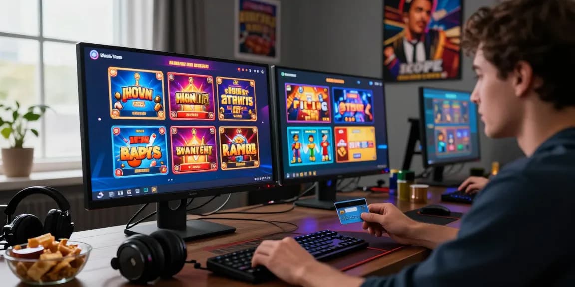 Online casino player using credit card at gaming station, showcasing vibrant gaming experience at https://scoarch.org.uk