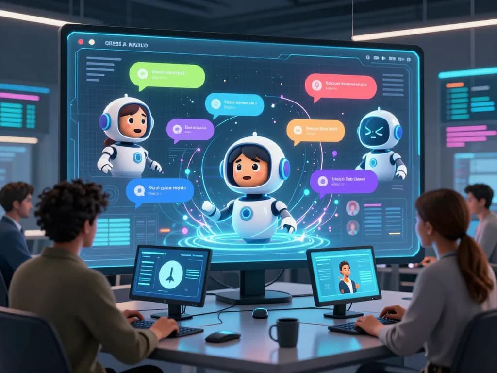Engaging scene of spicy AI chatbot interaction in a modern tech workspace