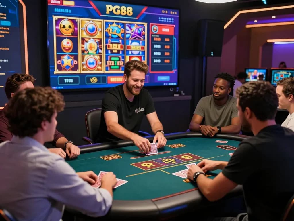 Players engaging at PG88 live casino table, showcasing diverse online gaming experience.