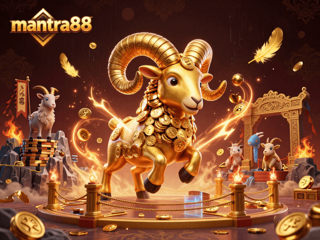 Engage with mantra88 as a golden ram charges through an opulent casino scene filled with excitement and action.