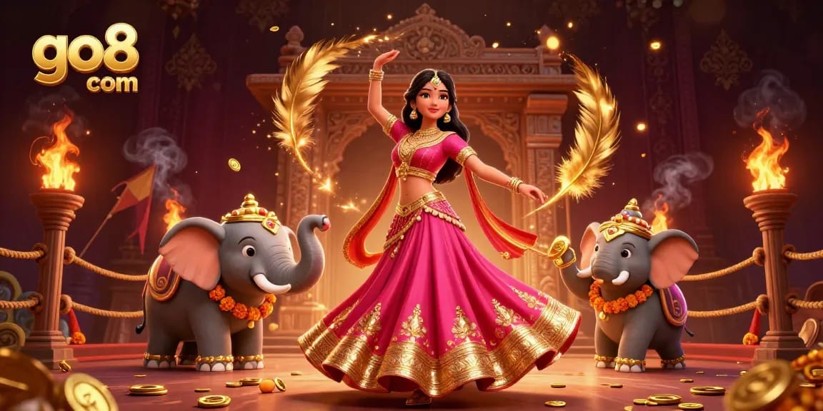 Spin jackpots at go8 com with vibrant 3D characters and golden casino elements in a dynamic atmosphere.
