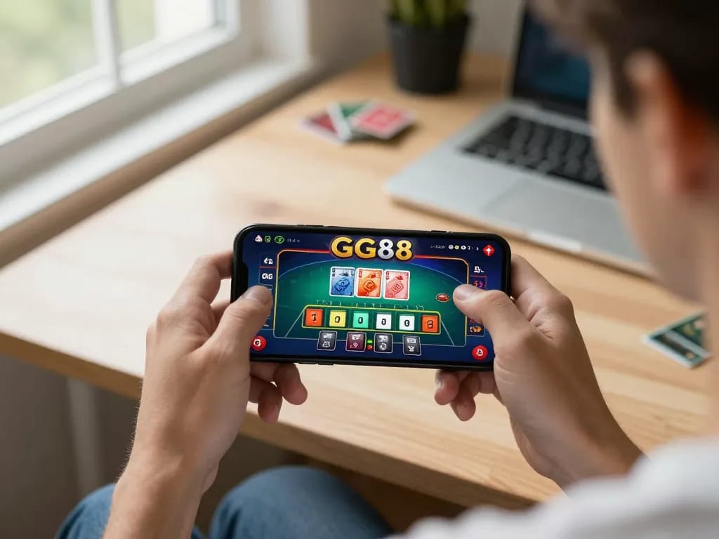Player enjoying interactive gambling experience on gg88com mobile app, showcasing live dealer game.