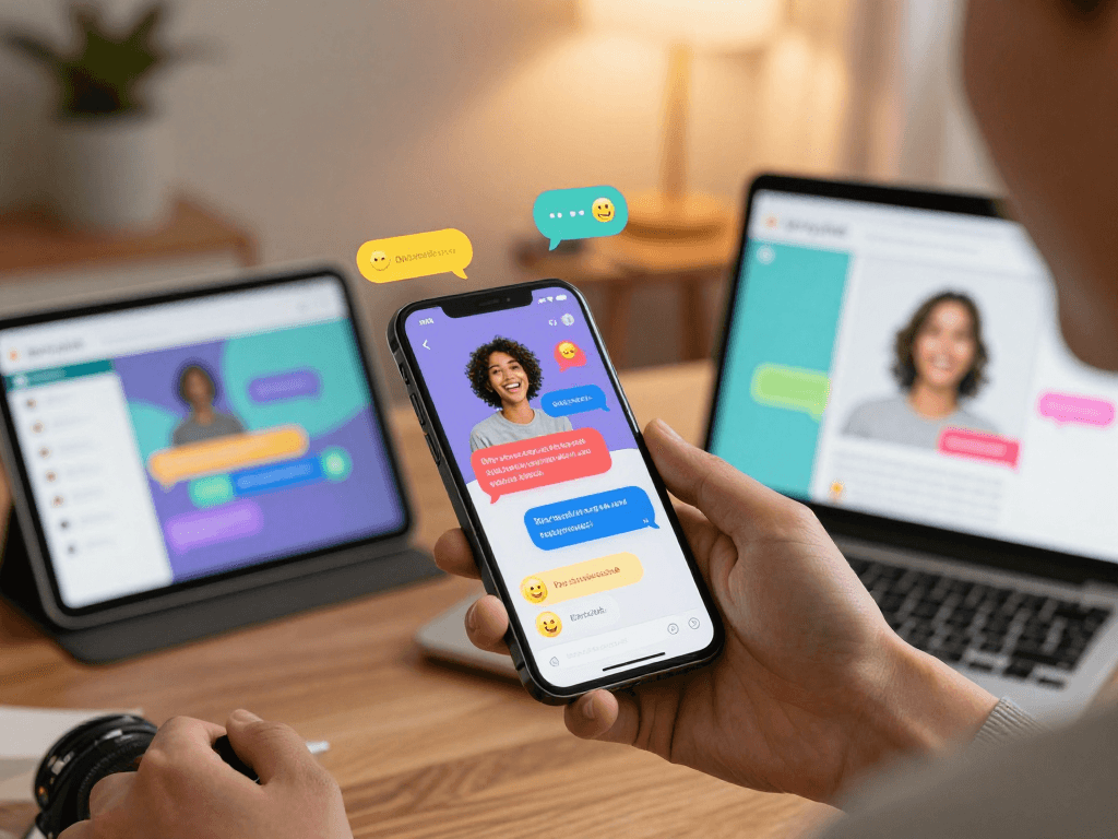 Exciting spicychat messaging app interface with vibrant emojis and user engagement.
