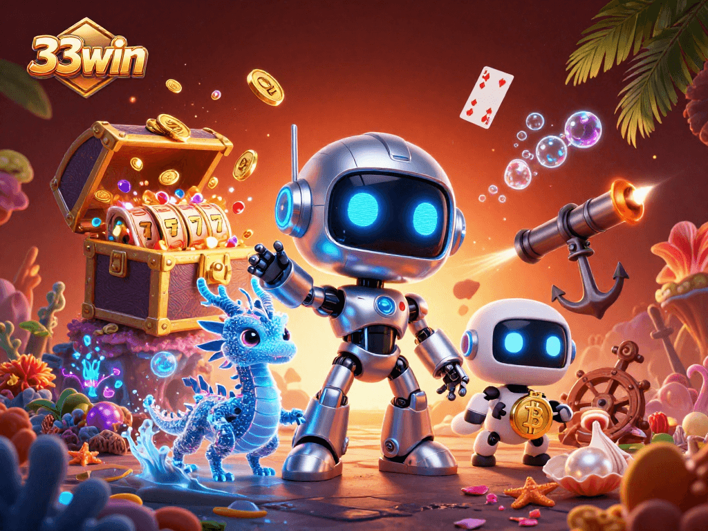 Experience thrilling gameplay with 33win in this captivating 3D casino scene featuring vibrant characters.