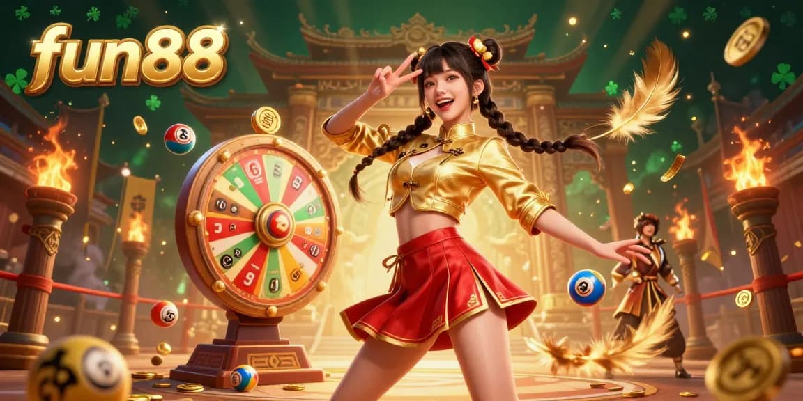 Experience gaming excitement with fun88 in this vibrant 3D illustration filled with colorful lottery elements and dynamic energy.