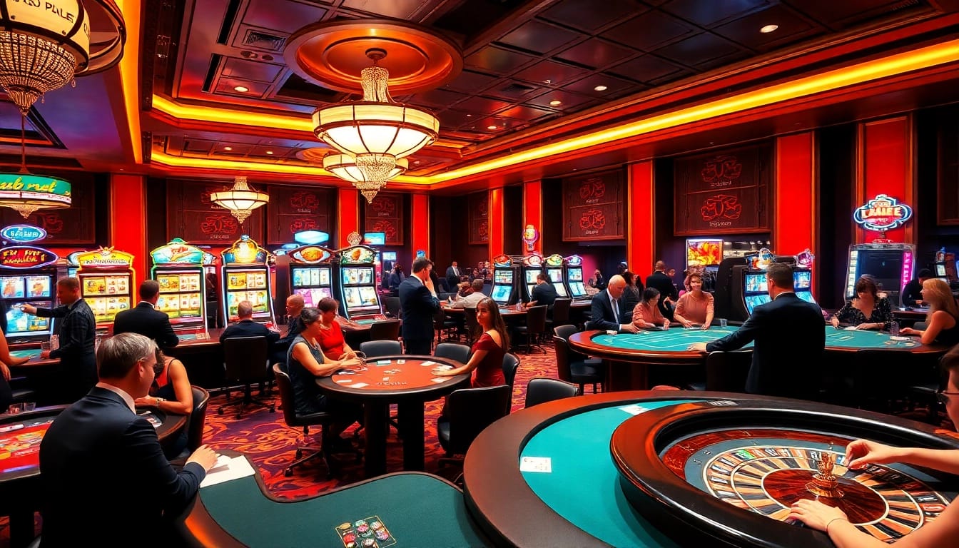Experience the vibrant excitement of gambling at https://nk88bet.org/ with players and casino tables in action.