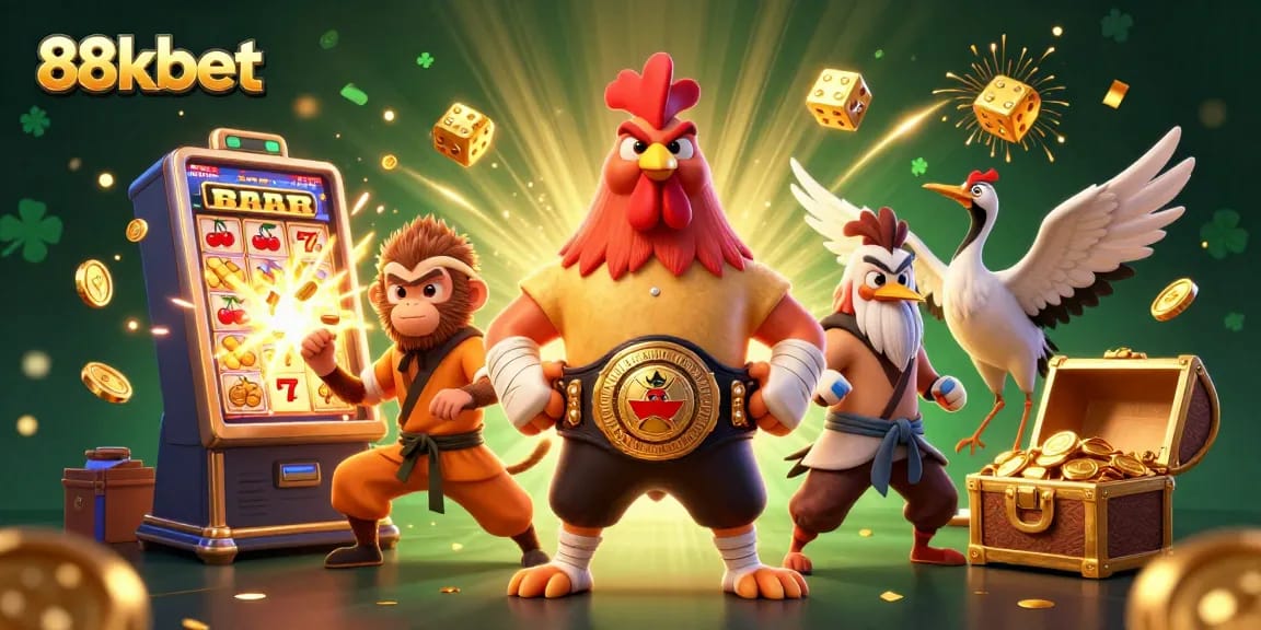 Experience exciting gameplay at 88kbet with a vibrant casino illustration featuring dynamic characters and gaming elements.