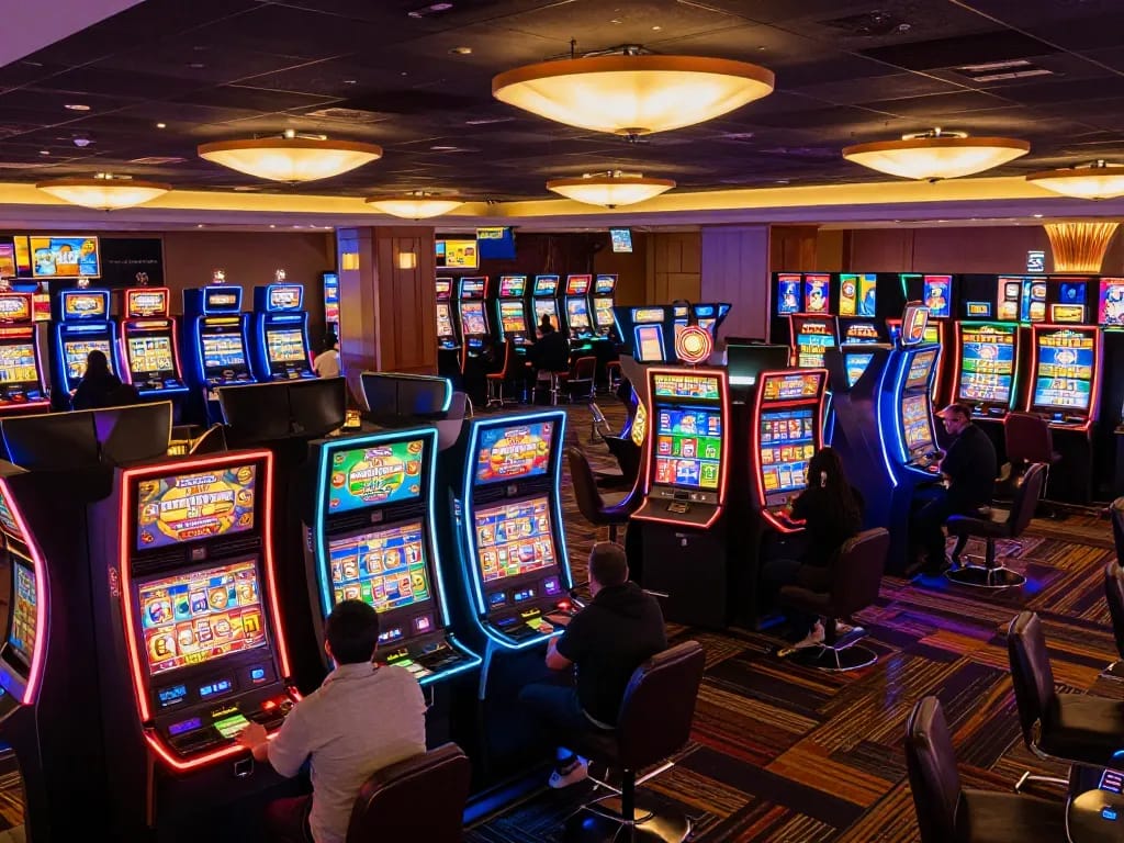 Players engaging with vibrant slot machines at https://nk88vina.app/, capturing the excitement of a modern casino experience.