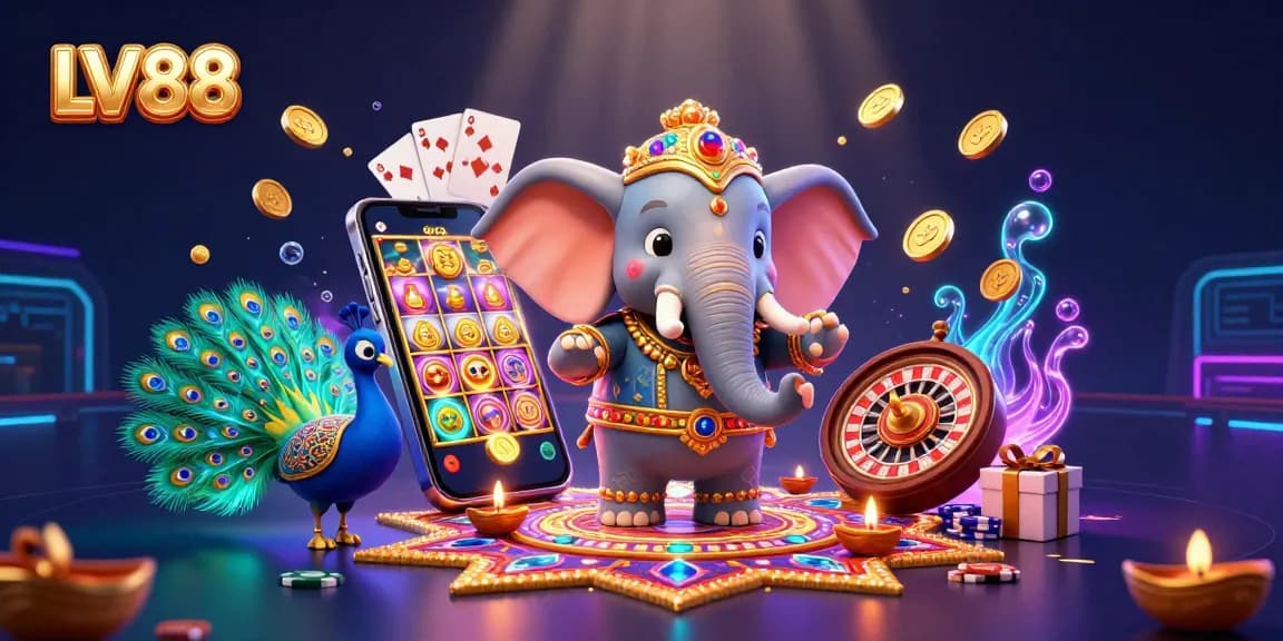 LV88 immerses players in a vibrant 3D casino scene filled with colorful slot games, dynamic characters, and intense action.
