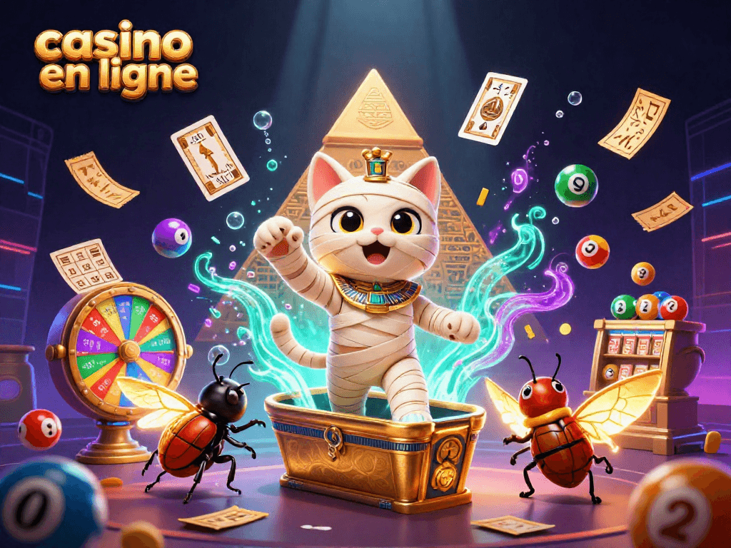 Découvrez votre chance au casino en ligne avec une illustration captivante de jeux et de personnages enjoués.