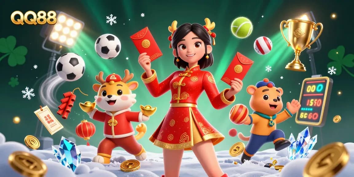 Experience thrilling gameplay at QQ88 with vibrant 3D elements showcasing dynamic sports betting excitement.