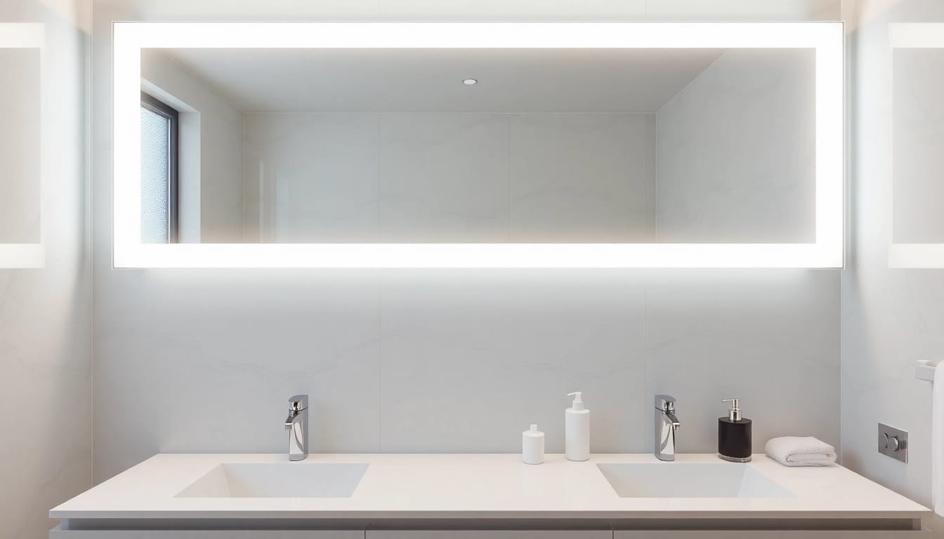 Illuminate your space with an elegant led mirror bathroom, featuring a sleek design and soft lighting.