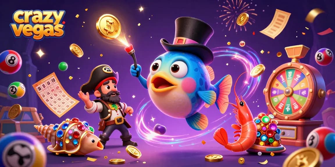 Experience the excitement of crazyvegas with a vibrant 3D casino scene featuring an anglerfish, shrimp, and sea snail.