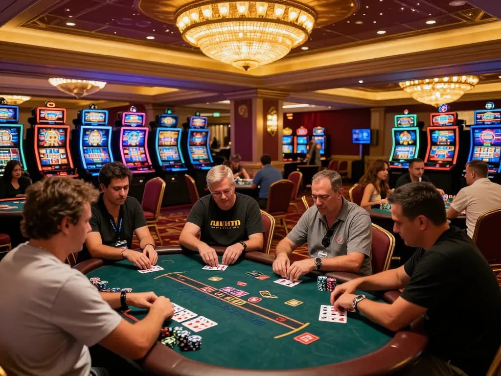 Players enjoying a thrilling poker game at GG88com casino, showcasing high-stakes excitement and vibrant gaming atmosphere