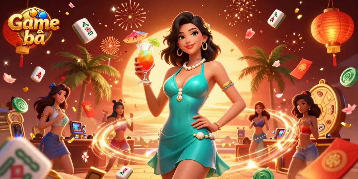 Experience thrilling Game bài action in a vibrant beach casino setting with golden prizes and festive elements.