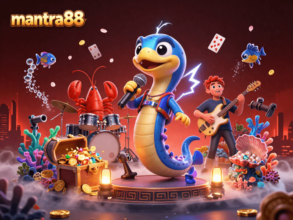 Experience the excitement of mantra88 with dynamic casino-themed underwater characters and action.