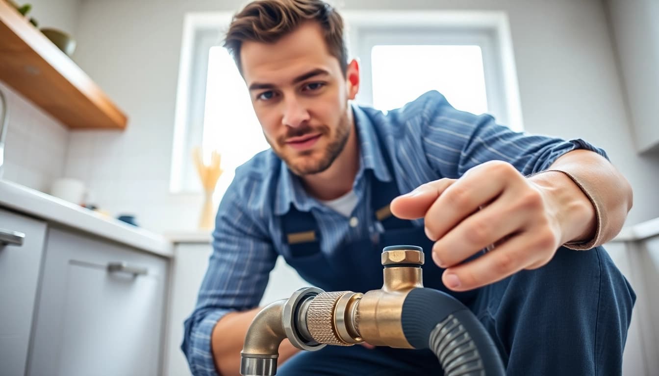 Expert plumber near me fixing a kitchen sink in a modern home setting.