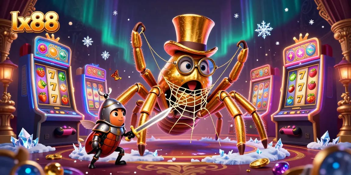 Join the lx88 adventure with vibrant slot machines and a heroic beetle knight in a whimsical casino
