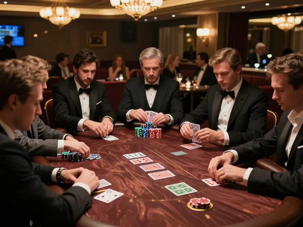 Players engaging in a thrilling vin88 poker game in a luxurious private club setting.