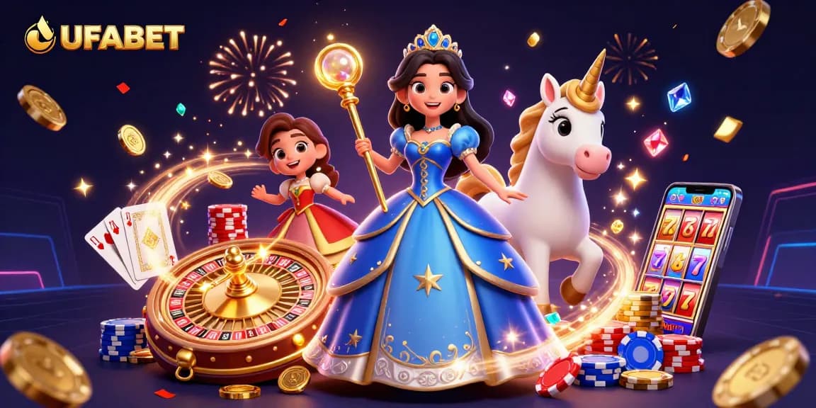 Experience excitement with UFABET, showcasing a glamorous gaming scene filled with golden coins and thrilling elements.