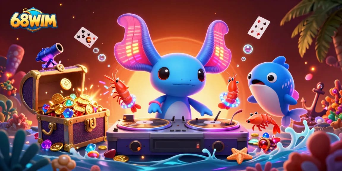 Experience the vibrant underwater adventure of 68WIM with colorful characters and treasure for your gaming fun.