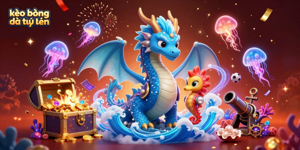 Engage with kèo bóng đá trực tuyến through a vibrant animated scene filled with sports-themed elements.
