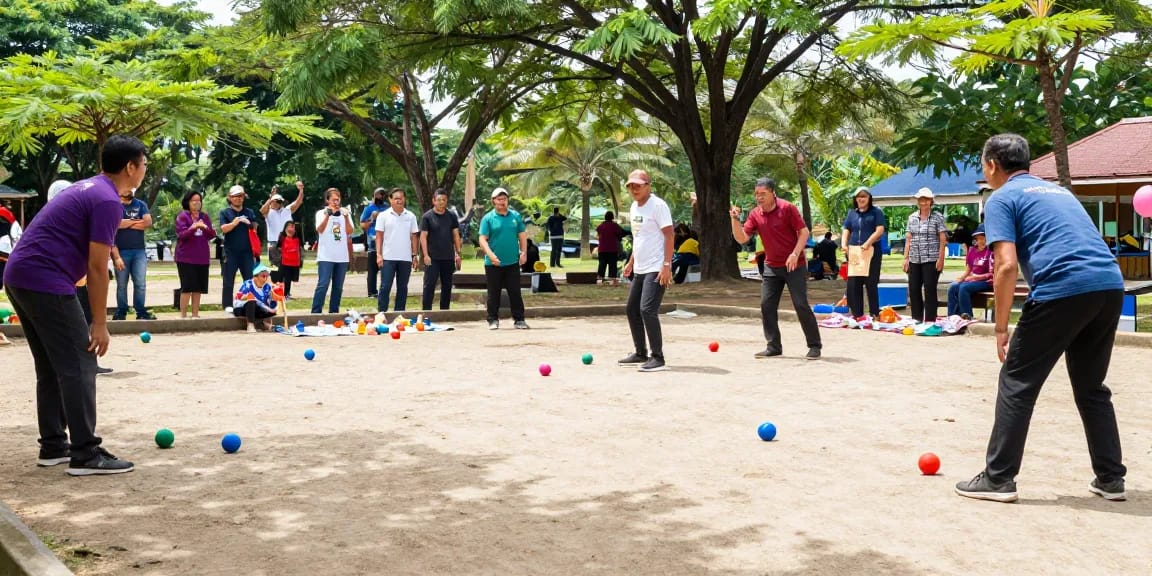FOPI Kota Kendari petanque game in community park, showing joyful participants