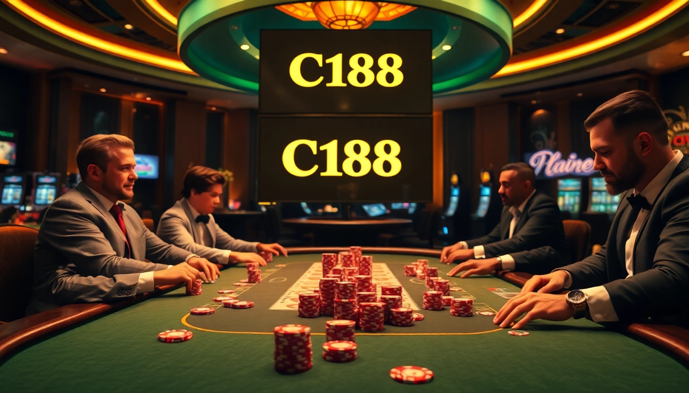 C168 players enjoying an exciting poker game at a luxurious casino table with vibrant chips.