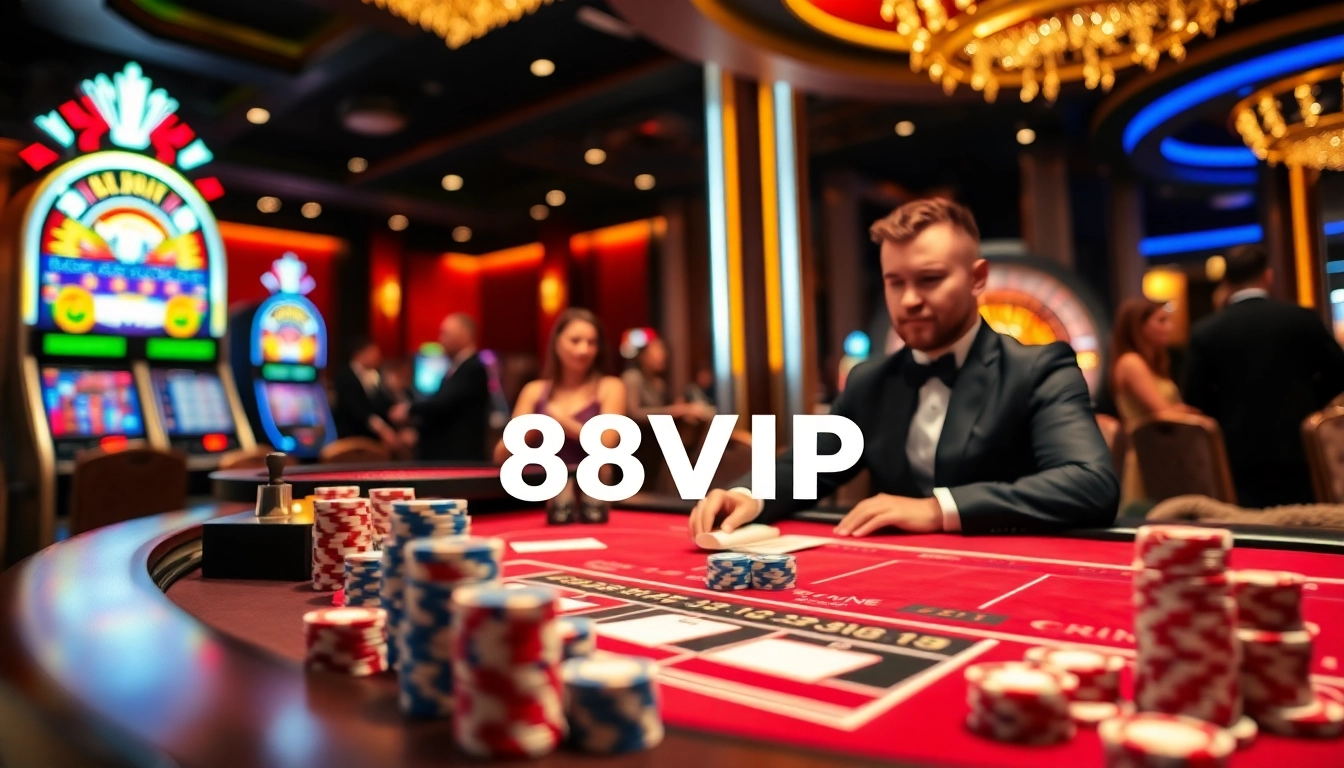 Experience the excitement at 68VIP with a professional blackjack game full of engaging players and vibrant casino decor.