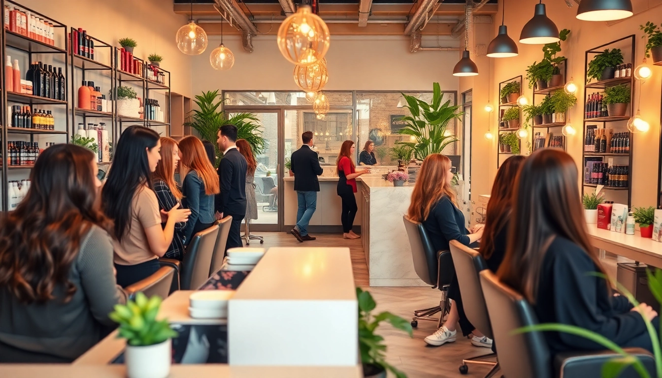 Best hair salons near me showcasing friendly stylists and clients in a modern salon.