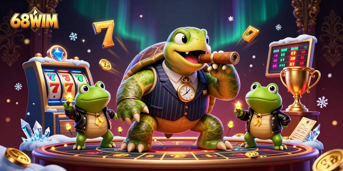 Engage in the thrilling world of 68WIM where a snapping turtle in a suit interacts with casino elements.