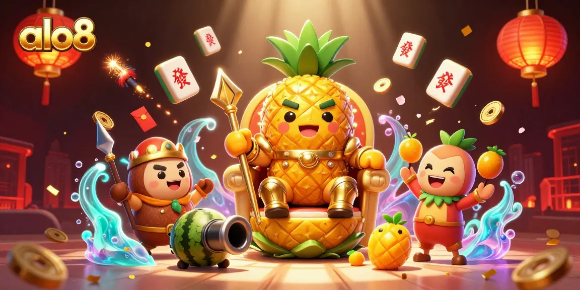 Experience thrilling gameplay at alo8 with a vibrant 3D casino scene featuring the golden pineapple king.