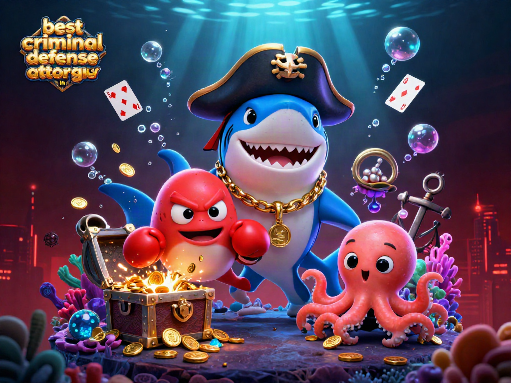 This illustration showcases the best criminal defense attorney in Georgia with fun, vibrant characters and gambling-themed elements.