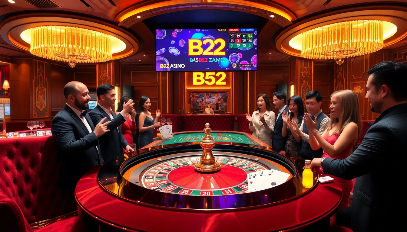 B52 players engaging in thrilling roulette bets in a luxurious casino setting.