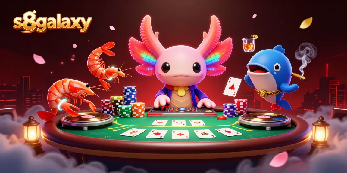 Experience vibrant gaming with s8galaxy featuring an axolotl DJ and poker elements