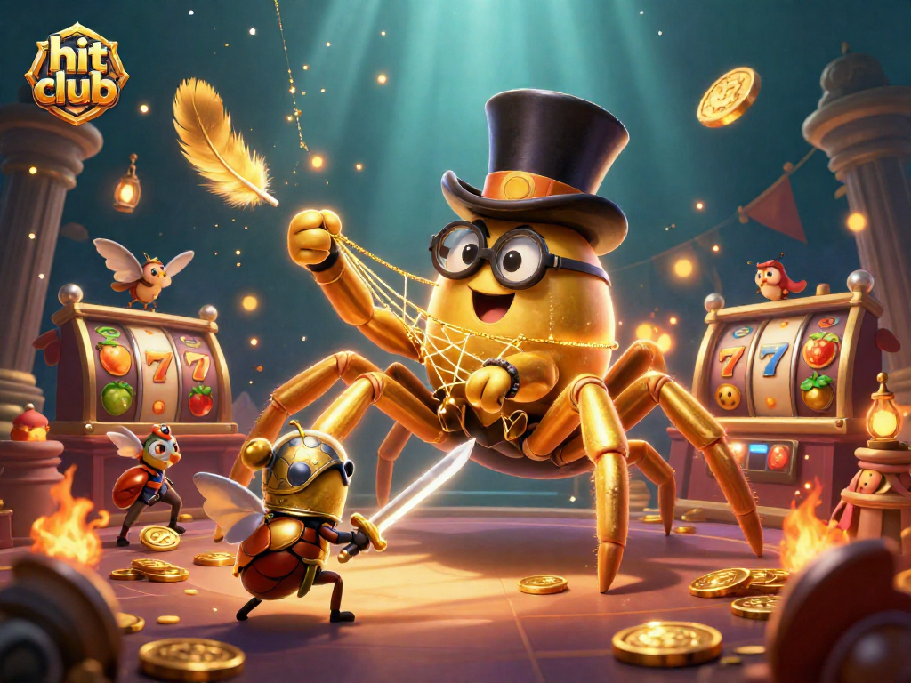 Engage in the hit club excitement with a golden tarantula, brave beetle knight, and vibrant casino elements.