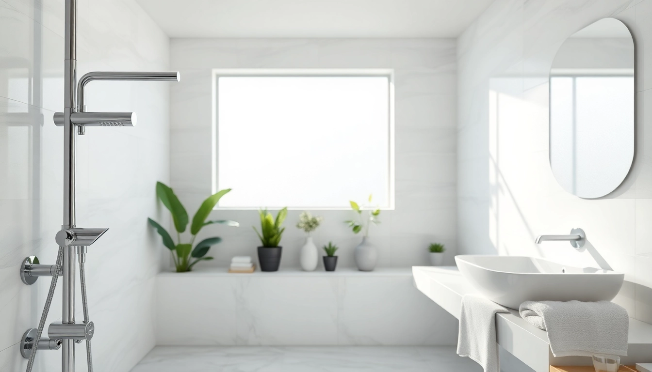 Enjoying elegant showers au in a modern bathroom with sleek fixtures and natural light.
