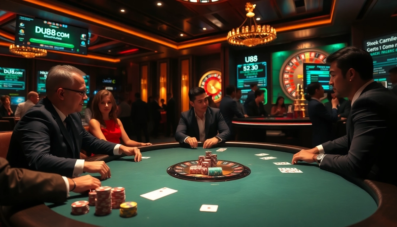 Experience thrilling gameplay at du88.com with vibrant casino scenes featuring poker tables and excited players.