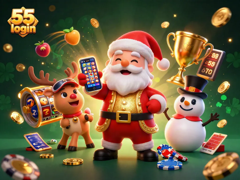 Experience the excitement of 55 club login with Santa and friends in a vibrant casino world.