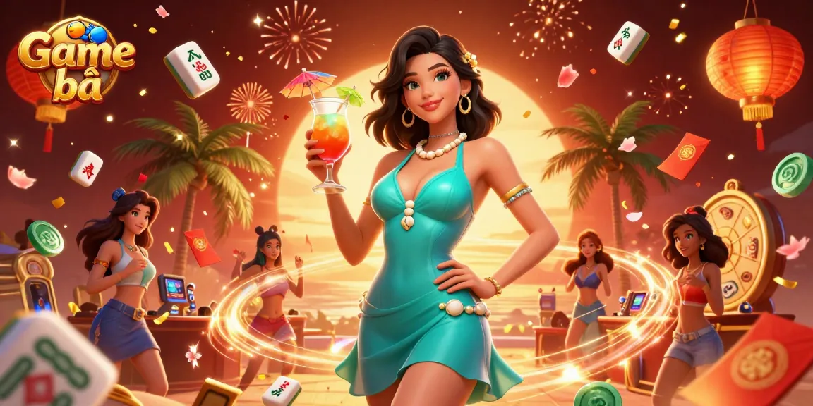 Experience thrilling Game bài action in a vibrant beach casino setting with golden prizes and festive elements.