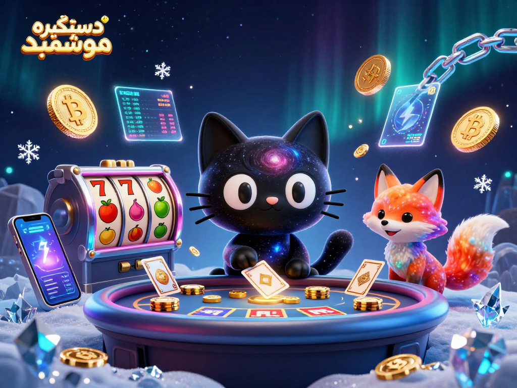 Engage with دستگیره هوشمند while exploring cosmic casino thrills with vibrant slot reels and characters.