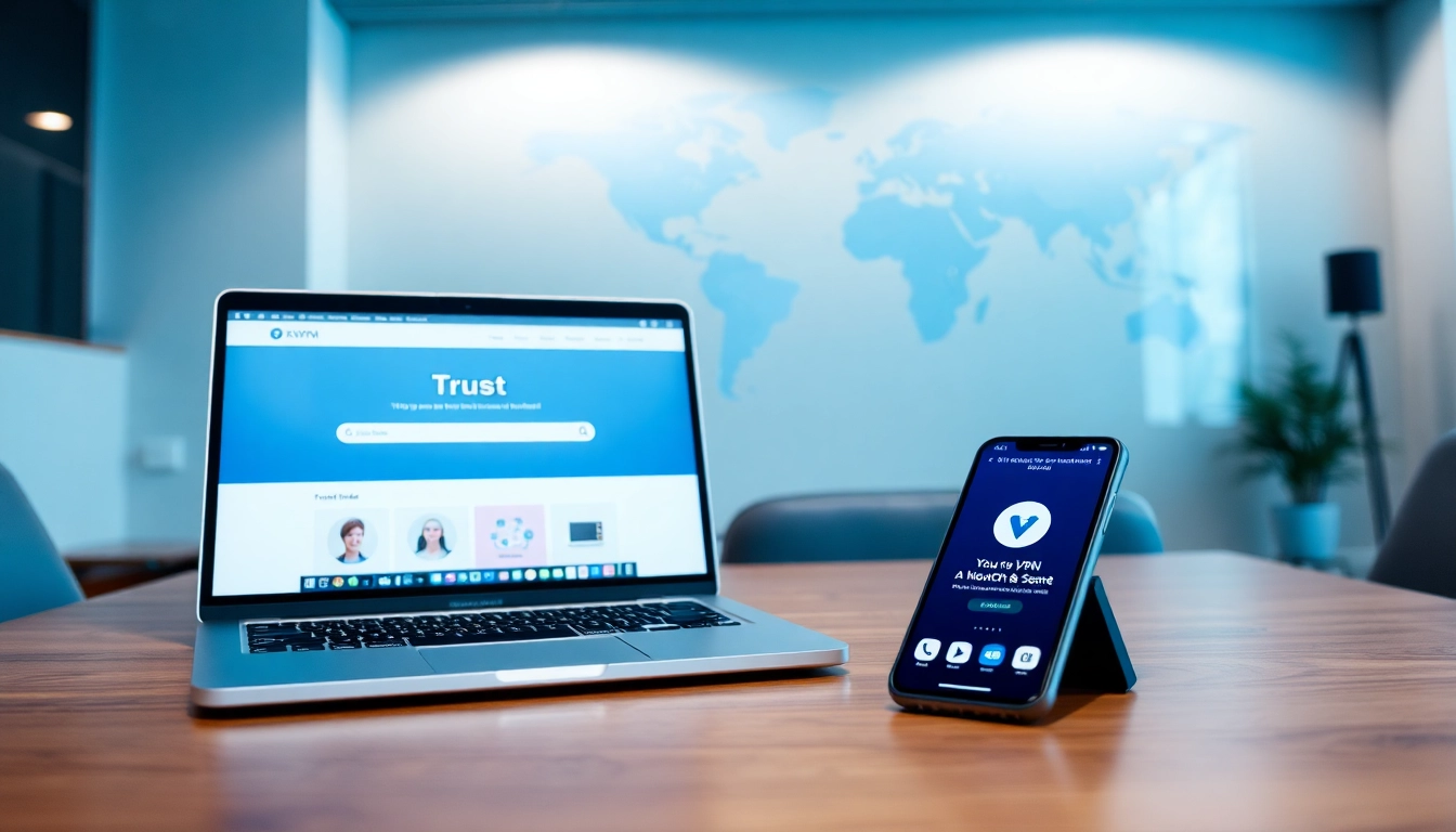 在现代办公室的笔记本电脑上展示 VPN 功能的快连官网界面。