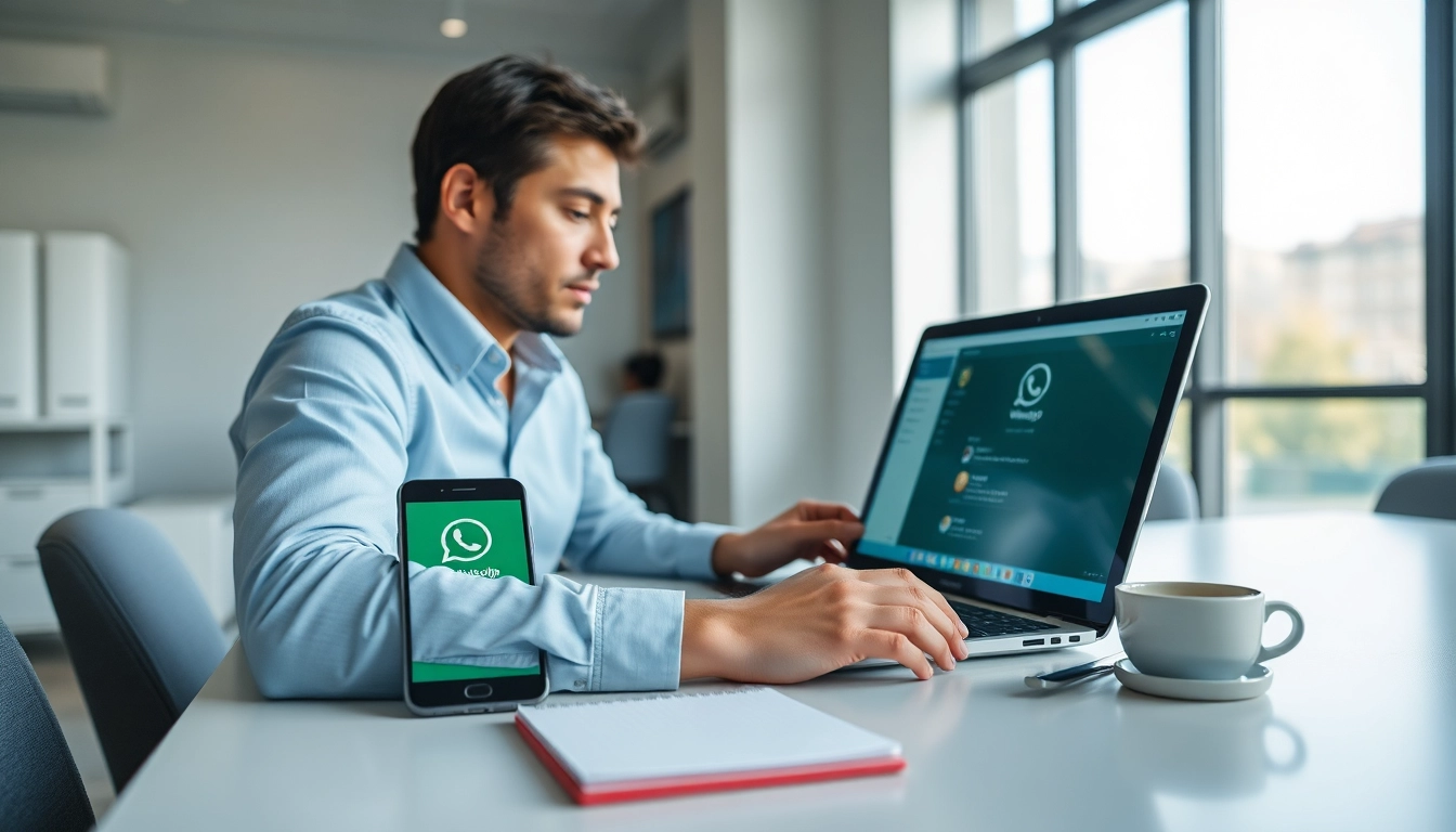 Efficient use of WhatsApp Web in a modern office, showcasing seamless communication and productivity.