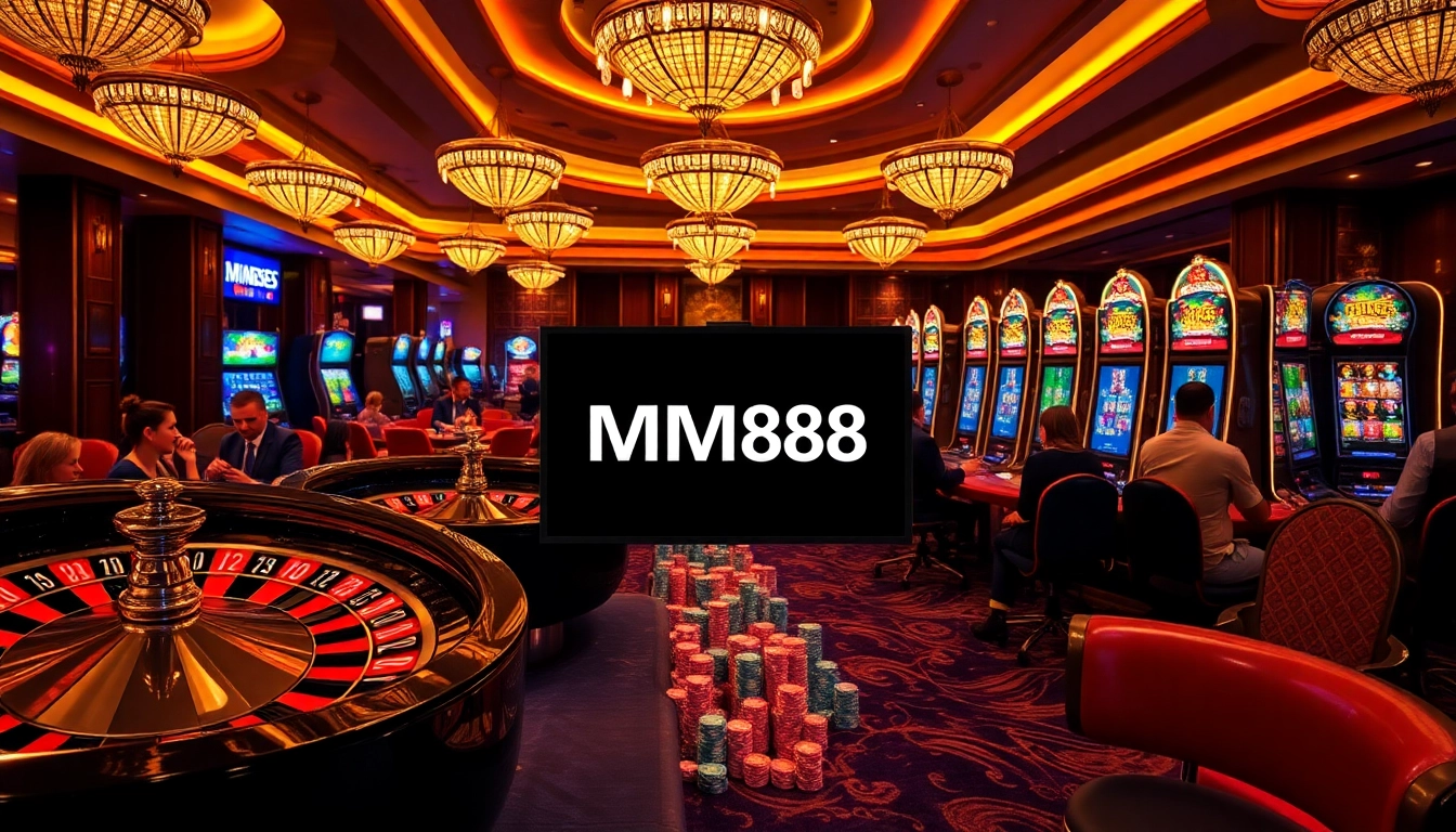 Engaging gamblers at a luxurious casino scene featuring the mm88 link interface and vibrant games.