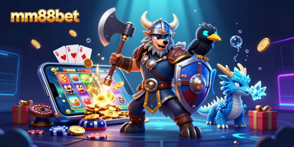 Engage with your favorite games on mm88bet with a heroic Viking warrior and mystical creatures.