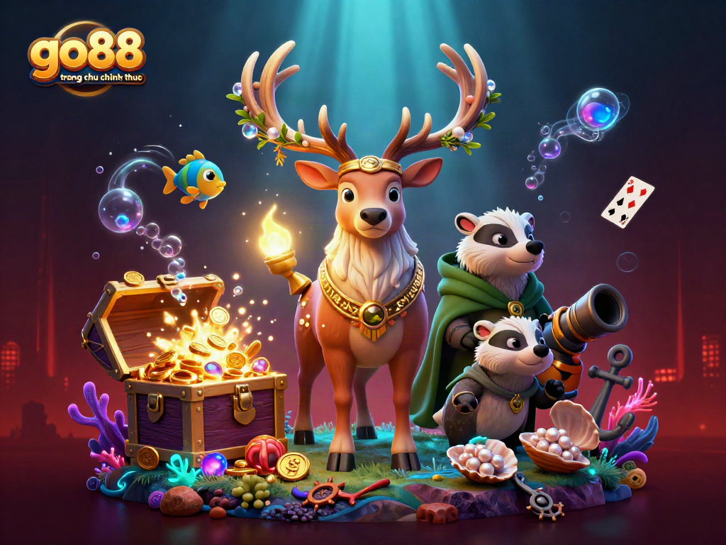 Immerse in go88 trang chu chinh thuc with vibrant casino elements in a magical 3D scene.