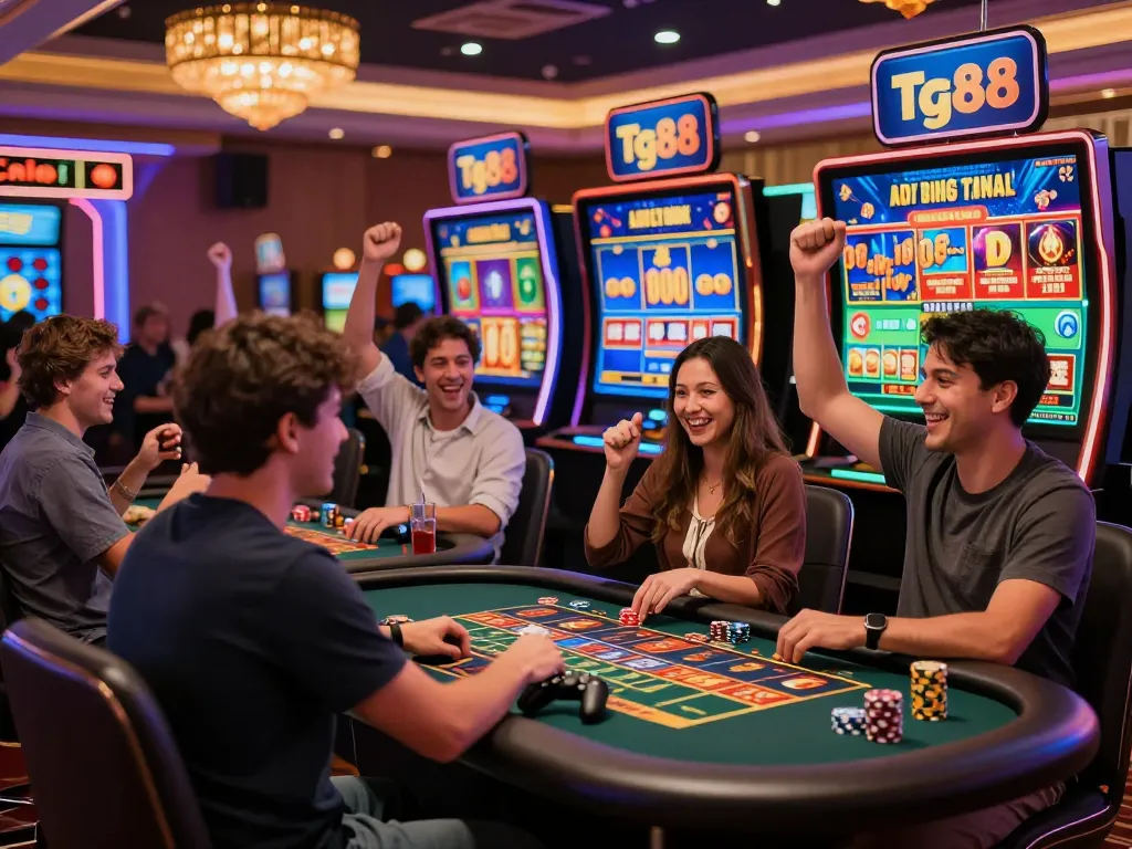 Players immersed in the thrilling experience at tg88 online casino, showcasing vibrant games and excitement.